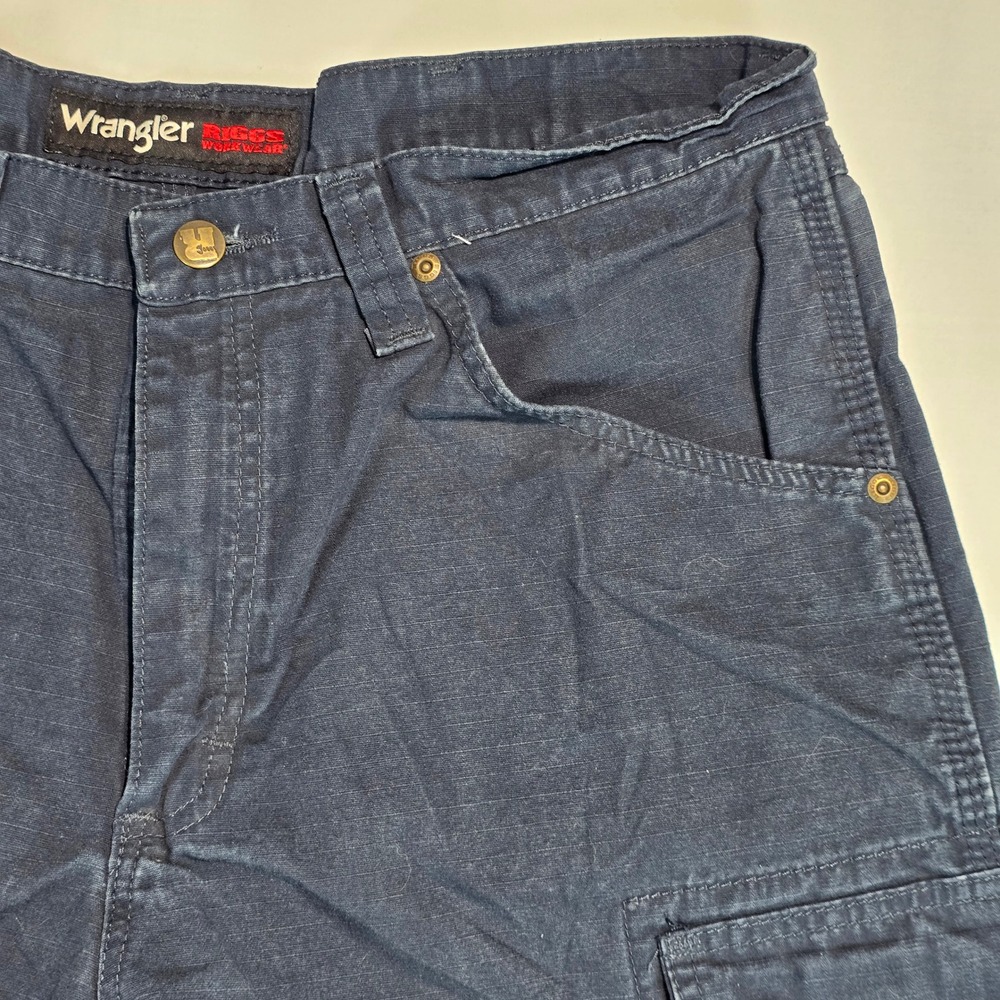 Wrangler Riggs Workwear Mens Navy Blue Ripstop Cargo Pants 35x32 103W060NY - Picture 10 of 16